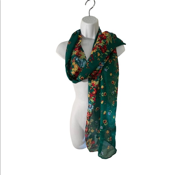 Accessories - GORGEOUS LONG GREEN FLORAL SCARF